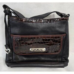 Brighton Eve Delight Genuine Pebbled Leather Shoulder Bag With Embossed Croc